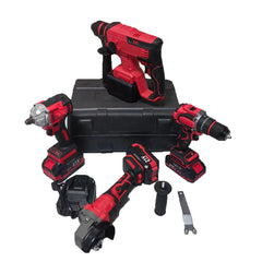 Cordless 4-in-1 Lithium Ion Power Tools Combo Kit Including Hammer Drill Impact Driver Angle Grinder Wrench Fast Charger OEM