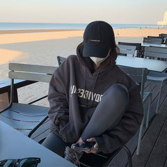 Women's Grey Retro Long-Sleeved Loose Hoodie