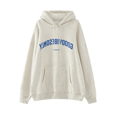 Women's Grey Retro Long-Sleeved Loose Hoodie