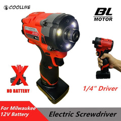 Brushless Screwdriver 1/4 Inch Cordless Impact Drill Electric Driver Repair Protable Power Tools For Milwaukee 12V Battery