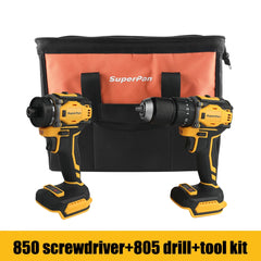 SuperPan 20V Cordless Brushless DCD805 electric drill & DCF850 Impact Driver Combo Kit with 15.5" Tool Bag Bare Tool