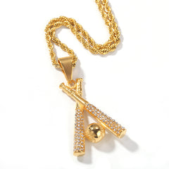Gold Baseball Pendant Necklace for Men - Punk Style