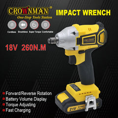 Power Tools Brushless Cordless Wrench Impact Driver 260-320Nm 1/2" Battery Wrench With 2*2000mAH Lithium Batteries