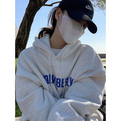 Women's Grey Retro Long-Sleeved Loose Hoodie