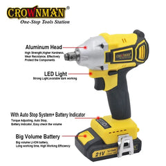 Power Tools Brushless Cordless Wrench Impact Driver 260-320Nm 1/2" Battery Wrench With 2*2000mAH Lithium Batteries