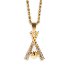 Gold Baseball Pendant Necklace for Men - Punk Style
