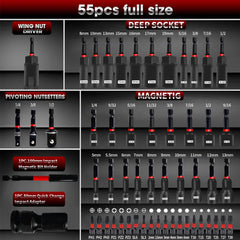 55-Piece Impact Nut Driver Set Hardware Tool Kit Screwdriver Bits for Home Repair And Maintenance