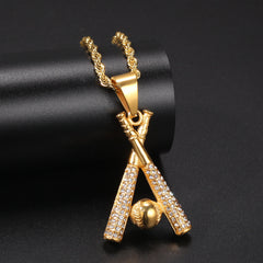 Gold Baseball Pendant Necklace for Men - Punk Style