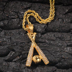 Gold Baseball Pendant Necklace for Men - Punk Style