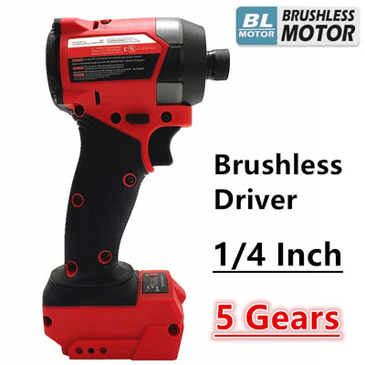 Brushless Electric Screwdriver 1/4 Inch Hex Cordless Driver 5 Gears Impact Drill Repair Power Tool Fit For Milwaukee 18V Battery