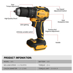 SuperPan 20V Cordless Brushless DCD805 electric drill & DCF850 Impact Driver Combo Kit with 15.5" Tool Bag Bare Tool
