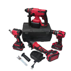Cordless 4-in-1 Lithium Ion Power Tools Combo Kit Including Hammer Drill Impact Driver Angle Grinder Wrench Fast Charger OEM