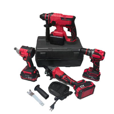 Cordless 4-in-1 Lithium Ion Power Tools Combo Kit Including Hammer Drill Impact Driver Angle Grinder Wrench Fast Charger OEM