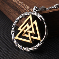 Nordic Viking Triangle Snake Rune Pendant Necklace